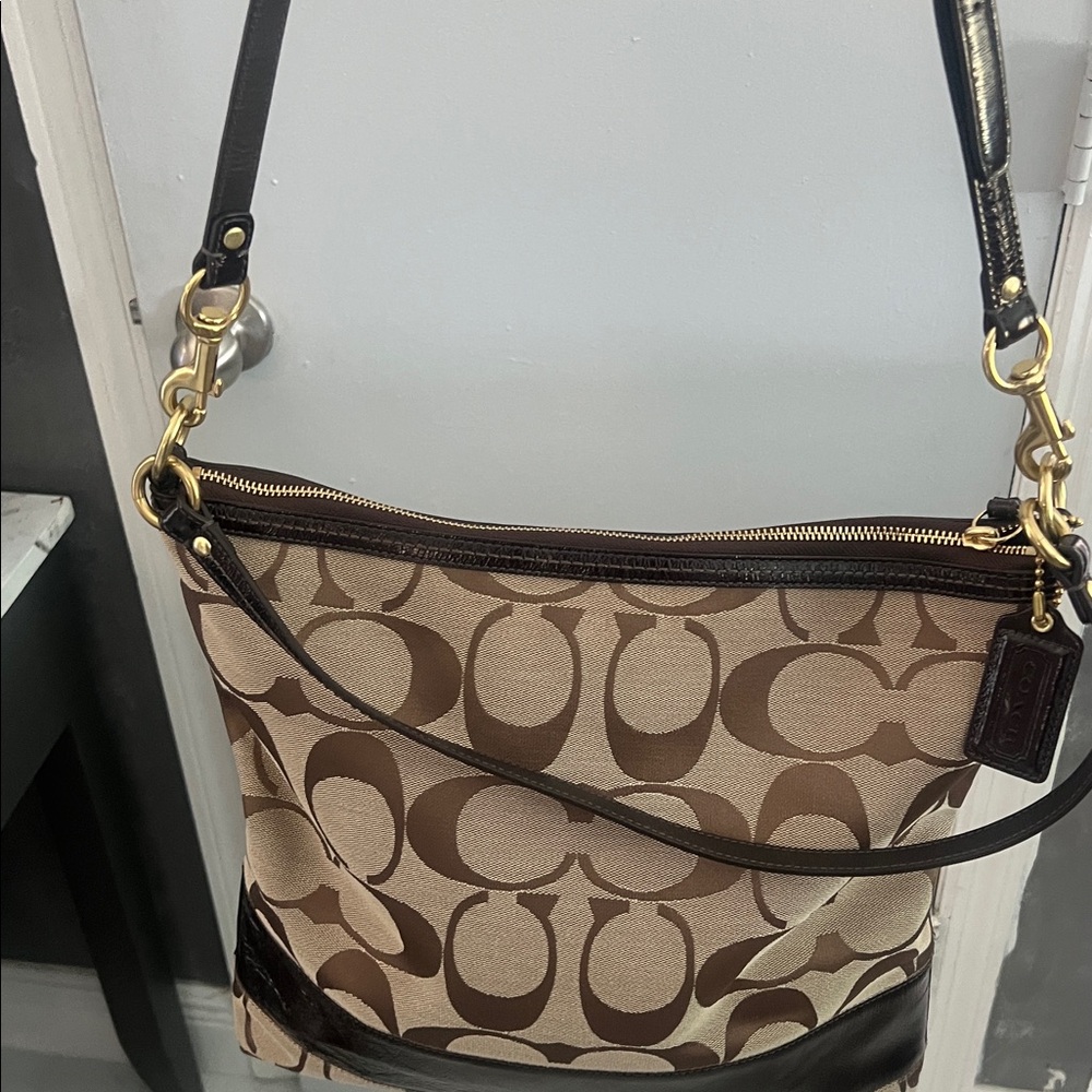Coach Brown and Tan Signature Bag with Gold Details Two Way Monogram… NWOT